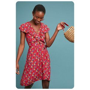 Anthropologie Maeve Rosalia Wrap Red Floral Dress